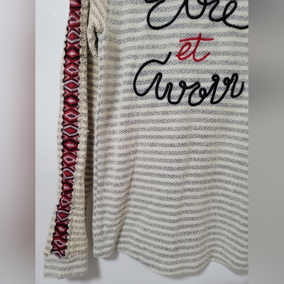 Zara Man Rare Blue Ivory Striped Long Sleeve Cotton Terry Graphic Tee Size Small - Picture 3 of 13